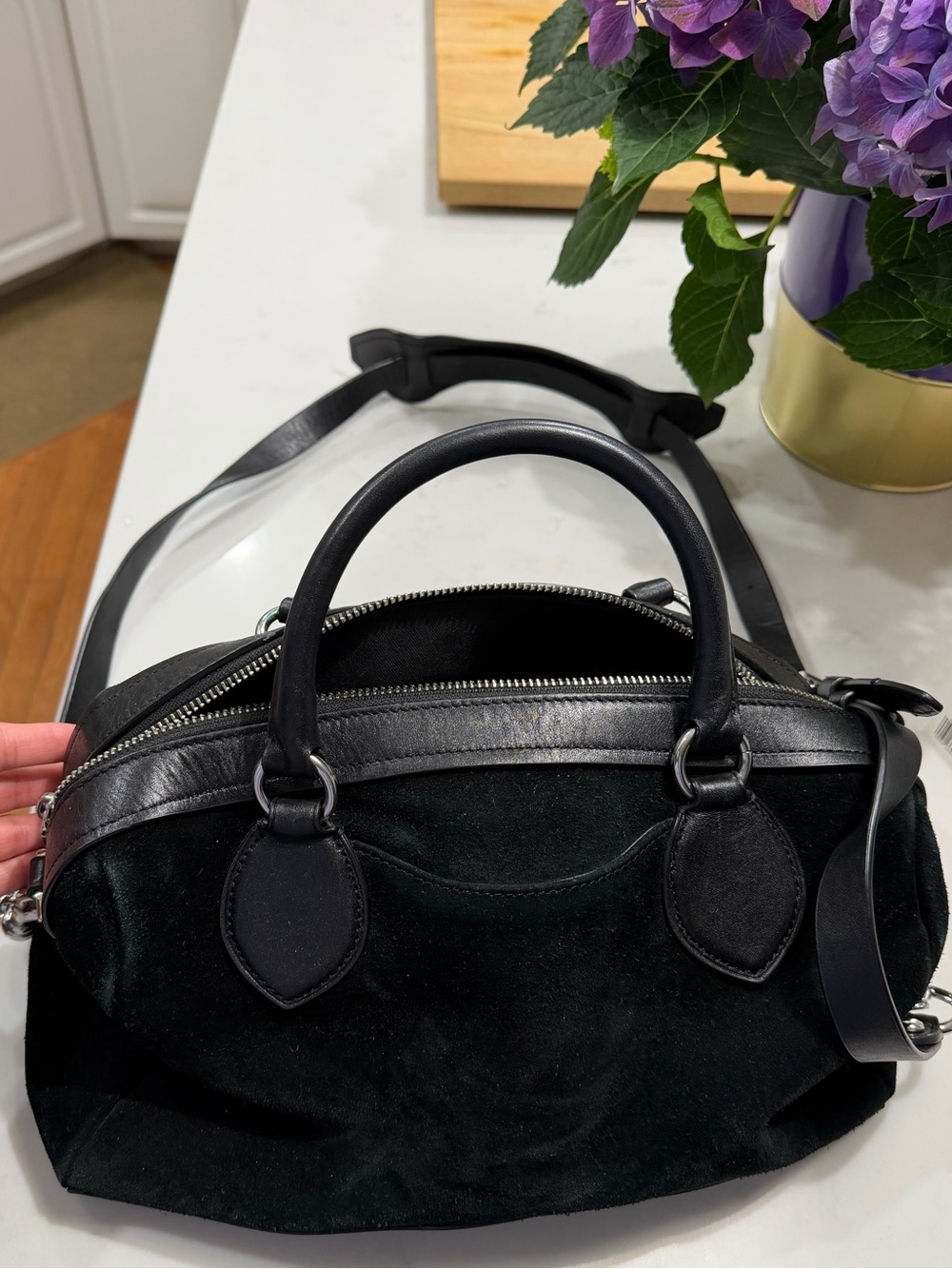 Rebecca Minkoff Pippa Duffle
Black Suede Leather Crossbody
Handbag Purse Bag